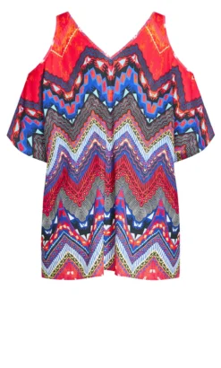 Avenue Red Printed Cold Shoulder Top -Bold Fit Store 216558TOMORROWSTRIBE 8