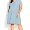 Avenue Light Blue Denim Button Shift Dress