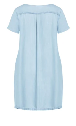 Avenue Light Blue Denim Button Shift Dress -Bold Fit Store 216570CHAMBRAY 4
