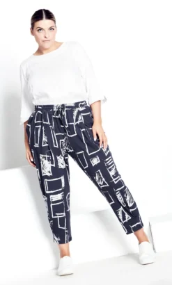 City Chic Navy Blue Abstract Print Formal Joggers