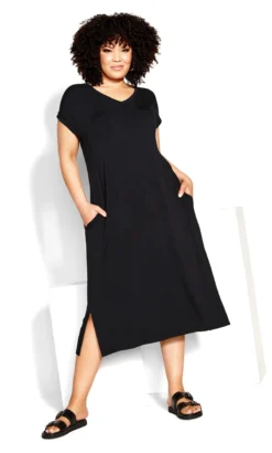 City Chic Zim & Zoe Black T-Shirt Midi Dress
