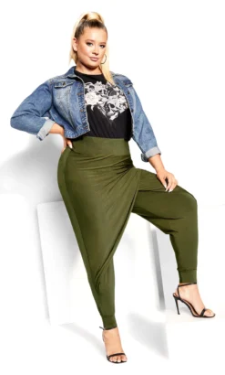 City Chic Khaki Straight Wrapover Trousers -Bold Fit Store 217101KHAKI 3