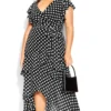 City Chic Black Polka Dot Layered Wrap Dress