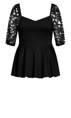 City Chic Black Lace Sleeve Peplum Top -Bold Fit Store 217137BLACK 21