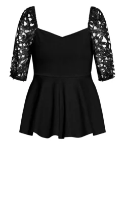 City Chic Black Lace Sleeve Peplum Top -Bold Fit Store 217137BLACK 22