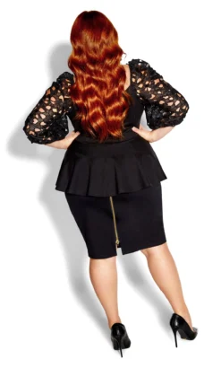 City Chic Black Lace Sleeve Peplum Top -Bold Fit Store 217137BLACK 3