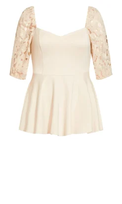 City Chic Stone Lace Sleeve Peplum Top -Bold Fit Store 217137BUFF 21