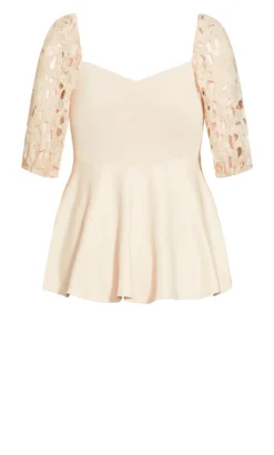 City Chic Stone Lace Sleeve Peplum Top -Bold Fit Store 217137BUFF 22