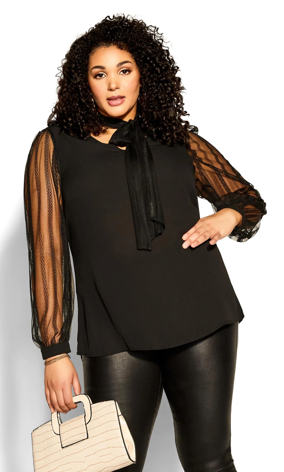 City Chic Black Sheer Sleeve Blouse 1 City Chic Black Sheer Sleeve Blouse