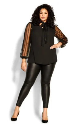 City Chic Black Sheer Sleeve Blouse 14 City Chic Black Sheer Sleeve Blouse -Bold Fit Store 217152BLACK 3