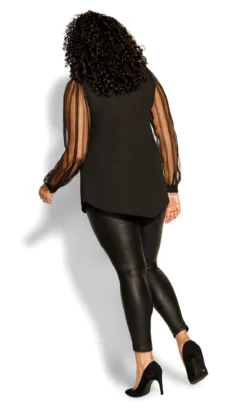 City Chic Black Sheer Sleeve Blouse 15 City Chic Black Sheer Sleeve Blouse -Bold Fit Store 217152BLACK 4