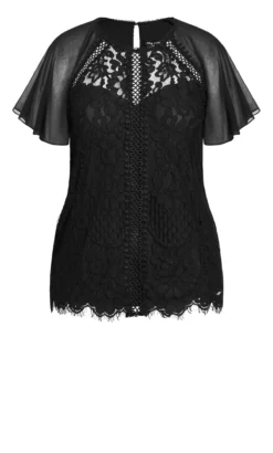 City Chic Lace Chiffon Sleeve Top -Bold Fit Store 217154BLACK 5