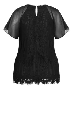 City Chic Lace Chiffon Sleeve Top -Bold Fit Store 217154BLACK 6
