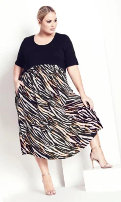 City Chic Navabi Black Animal Print Midi Dress -Bold Fit Store 217206WILDATHEART 2