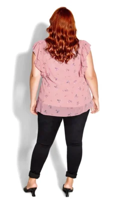 City Chic Pink Floral Frill Sleeve Top -Bold Fit Store 217519BLUSHBLUSHINGPETAL 4