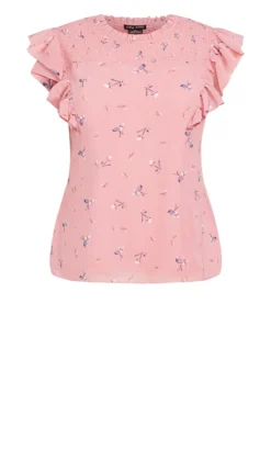 City Chic Pink Floral Frill Sleeve Top -Bold Fit Store 217519BLUSHBLUSHINGPETAL 5