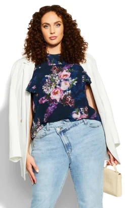 City Chic Navy Nova Floral Top