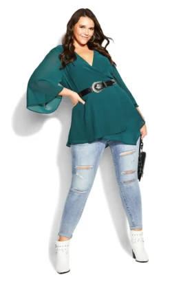 City Chic Salpine Green Wrap Top
