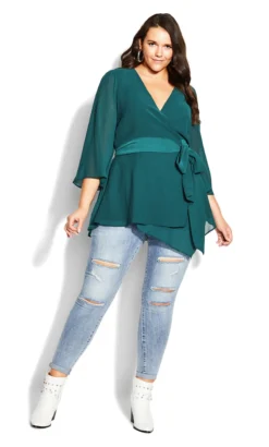 City Chic Salpine Green Wrap Top -Bold Fit Store 217575ALPINE 3