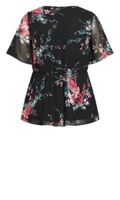 City Chic Black Floral Print Chiffon Wrap Top -Bold Fit Store 217584BLKWHIMSICALFL 6