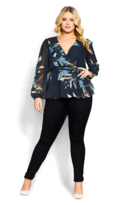 City Chic Navy Maya Top -Bold Fit Store 217589NAVYBOLDBLOOM 3