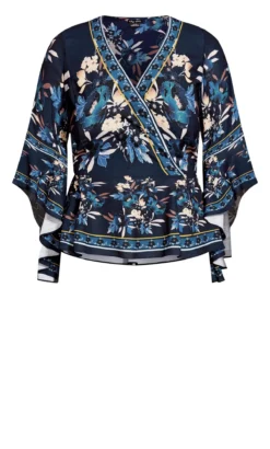City Chic Navy Floral Wrap Top -Bold Fit Store 217593NAVYDELICATEBORDER 21