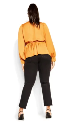 City Chic Orange Satin Long Sleeve Wrap Top -Bold Fit Store 217594HONEY 5