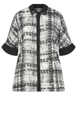 City Chic Ave Studio Black Check Print Chiffon Shirt -Bold Fit Store 217699CHECKMATE 6