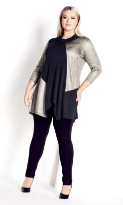 Avenue Black Gold Shimmer Longline Top
