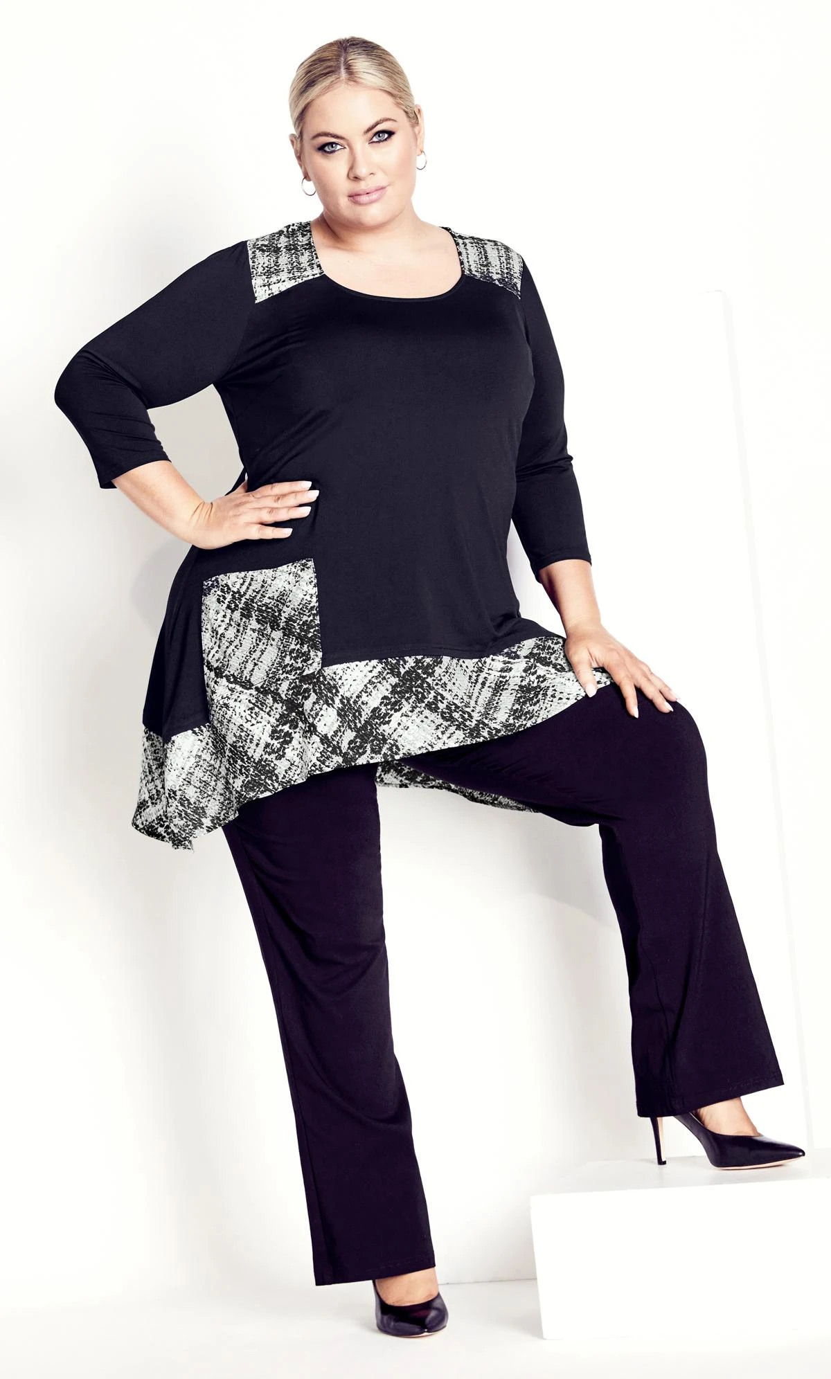 Avenue Black Check Print Detail Longline Top 1 Avenue Black Check Print Detail Longline Top