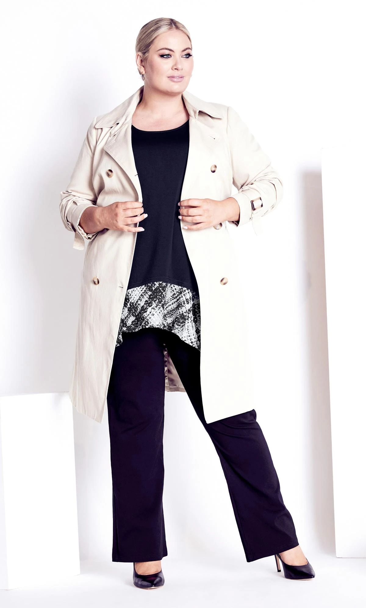 Avenue Black Check Print Detail Longline Top 3 Avenue Black Check Print Detail Longline Top - Image 3