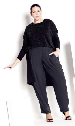 City Chic Navabi Charcoal Tailored Trousers Satin Cuff