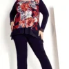 Avenue Navy Blue Floral Print Zip Through Blouse