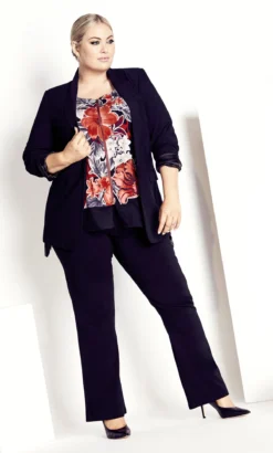 Avenue Navy Blue Floral Print Zip Through Blouse -Bold Fit Store 217965BLACK 3