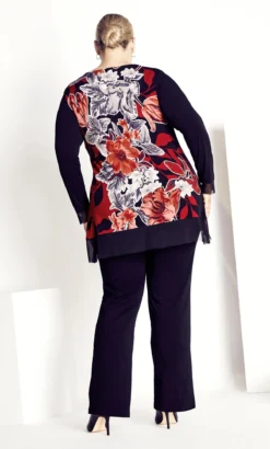 Avenue Navy Blue Floral Print Zip Through Blouse -Bold Fit Store 217965BLACK 5