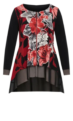 Avenue Navy Blue Floral Print Zip Through Blouse -Bold Fit Store 217965BLACK 7