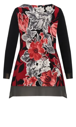 Avenue Navy Blue Floral Print Zip Through Blouse -Bold Fit Store 217965BLACK 8