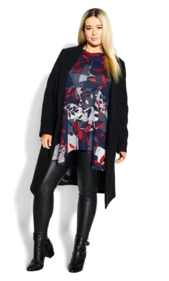 Avenue Navy Blue Leaf Print Swing Top -Bold Fit Store 217979NAVYLEAFYCHECK 2