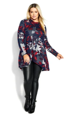 Avenue Navy Blue Leaf Print Swing Top