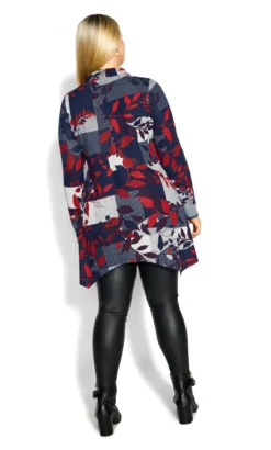 Avenue Navy Blue Leaf Print Swing Top -Bold Fit Store 217979NAVYLEAFYCHECK 4