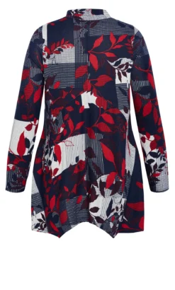 Avenue Navy Blue Leaf Print Swing Top -Bold Fit Store 217979NAVYLEAFYCHECK 6