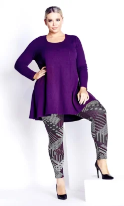 City Chic Zim & Zoe Purple Geometric Print Trousers