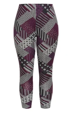 City Chic Zim & Zoe Purple Geometric Print Trousers -Bold Fit Store 218049PLUMGEO 4