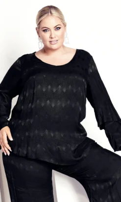 City Chic Navabi Black Chevron Wave Long Sleeve Top -Bold Fit Store 218464BLACK 1