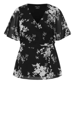 City Chic Black Mini Bouquet Wrap Top -Bold Fit Store 218563MINIBOUQUET 8