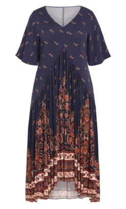 Avenue Navy Blue Paisley Print Pleated Maxi Dress -Bold Fit Store 218936NAVYFORGETMENOT 3