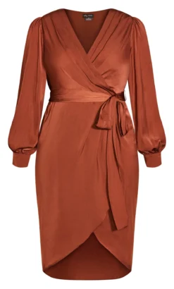 City Chic Rust Orange Satin Midi Wrap Dress -Bold Fit Store 2 0 201568cocoa 5