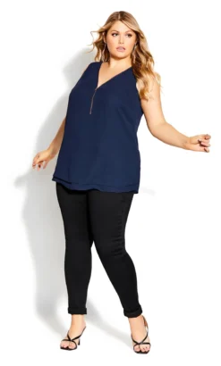 City Chic Navy Blue Zip Front Vest Top