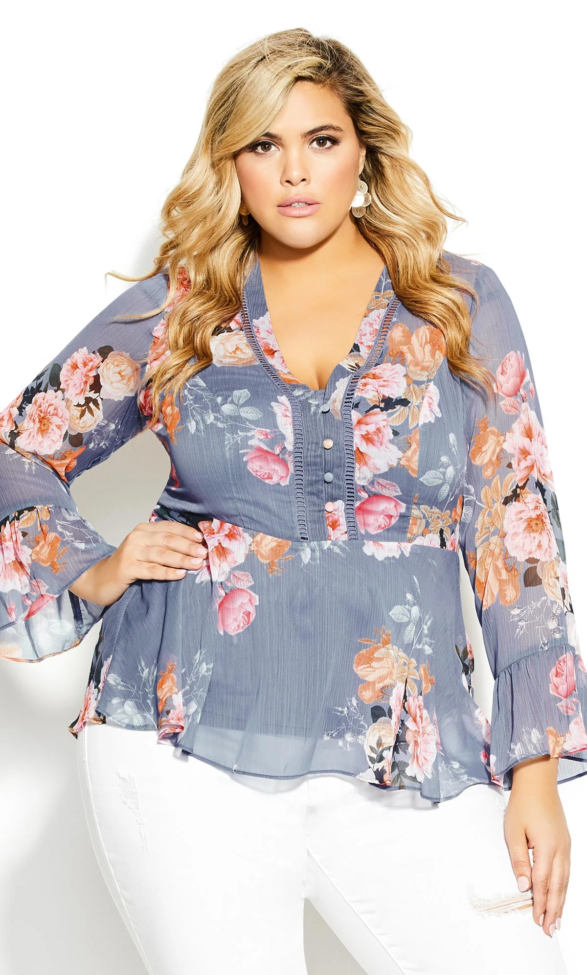 City Chic Periwinkle Blue Floral Crochet Detail Blouse 2 City Chic Periwinkle Blue Floral Crochet Detail Blouse - Image 2