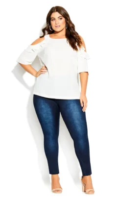 City Chic White Frill Trim Cold Shoulder Blouse